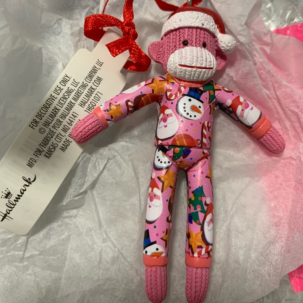 COPY - COPY - Hallmark girls sock monkey Christmas ornam…